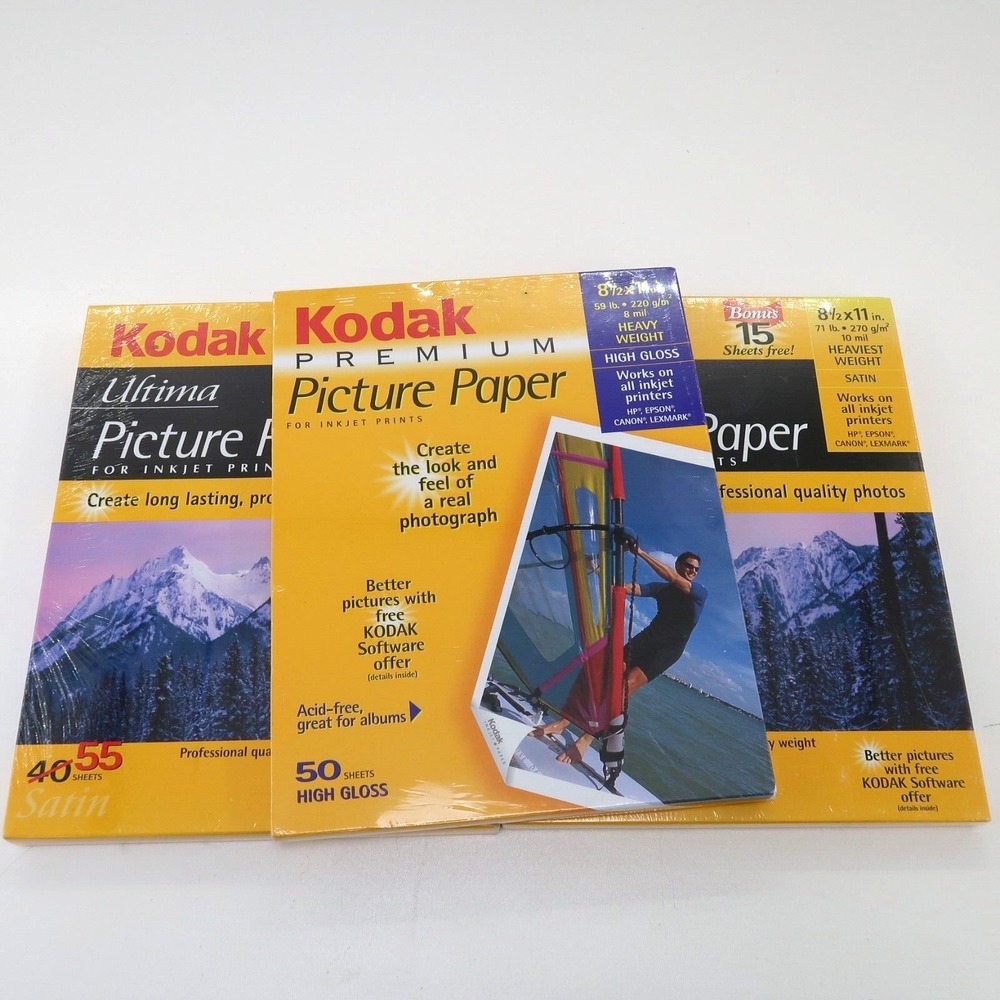 3 Kodak Premium Picture Paper Gloss 8 1/2 x 11 in Full Sealed 55 2x 50 sheets pc